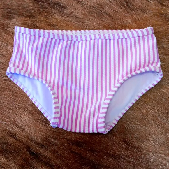 Ruffle Butt's pink white stripe seersucker 6-12 month baby girls bathing suit - Picture 3 of 4